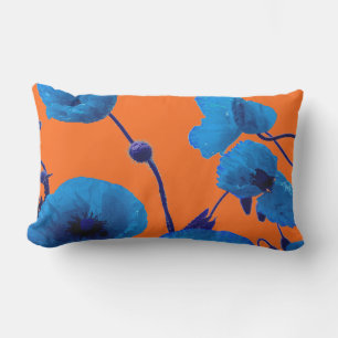 Coussin D'extérieur Aquarelle bleu Floral Fleurs de pavot été coucher