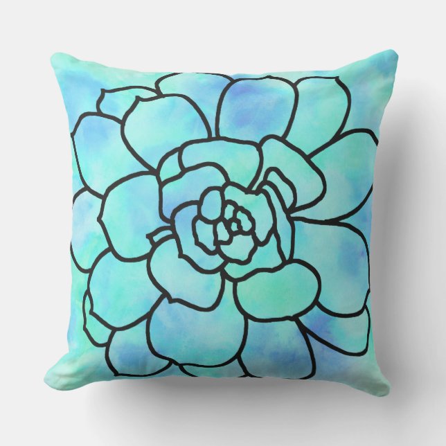 Coussin D'extérieur 'Aquarelle en verre teint Succulent 2' (Recto)