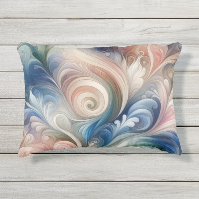 Coussin D'extérieur Aquarelle Imaginaire Floral Pastel Bleu & Crème (Devant)