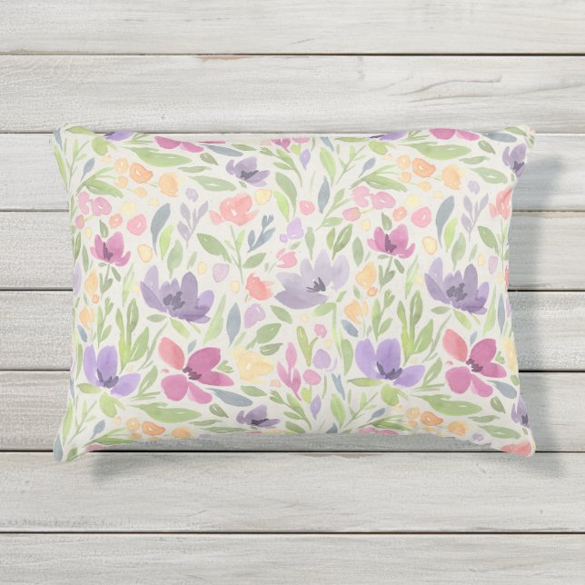 Coussin D'extérieur Aquarelle Pastel Floral Patio Décor (Devant)