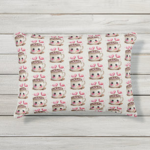 Coussin D'extérieur Aquarelle rose et crème mignonne Motif de cacao ch