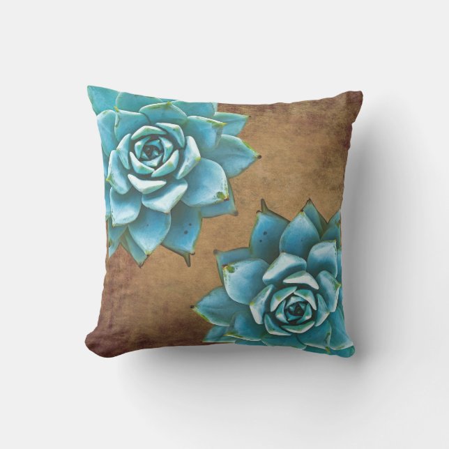 Coussin D'extérieur Aquarelle Succulente Rustique Brown (Recto)