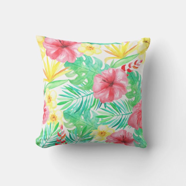 Coussin D'extérieur Aquarelle Tripical Hawaiian Imprimer Décor (Recto)