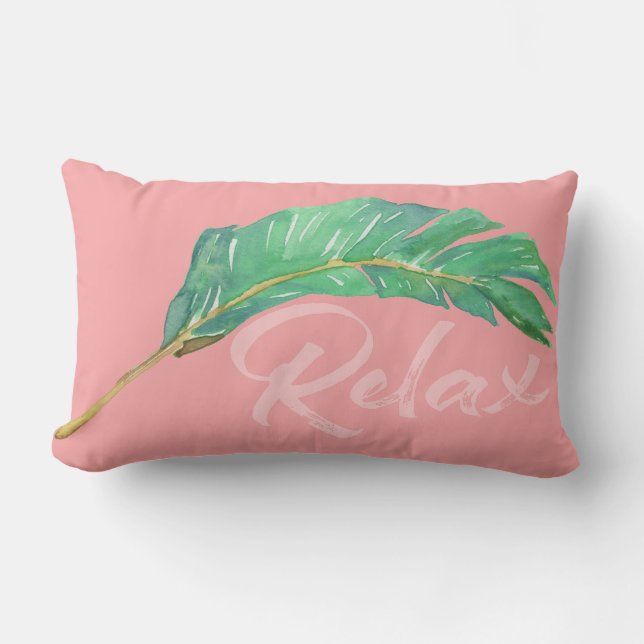 Coussin D'extérieur Aquarelle tropicale de paume de vert de rose de (Recto)