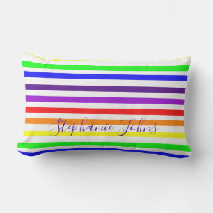 Coussin D'extérieur Arc en arc-en-ciel Couleurs lignes Monogrammes Nom