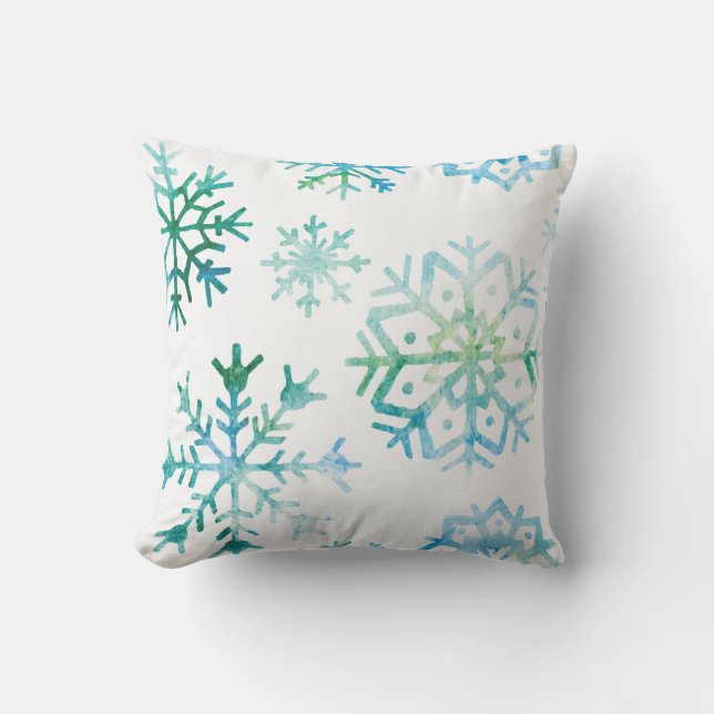 Coussin D'extérieur Art bleu d'aquarelle de flocon de neige (Recto)