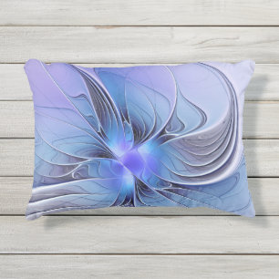 Coussin D'extérieur Art fractal moderne abstrait bleu lavande