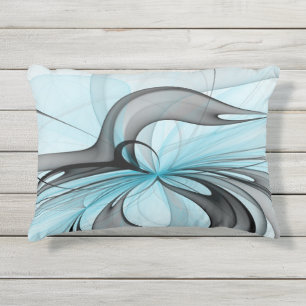 Coussin D'extérieur Art fractal moderne gris anthracite abstrait bleu