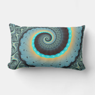 Coussin D'extérieur Art fractal spirale abstrait bleu turquoise orange