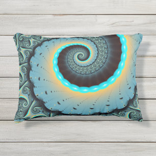 Coussin D'extérieur Art fractal spirale abstrait bleu turquoise orange