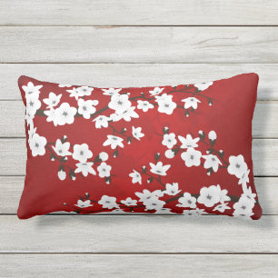 Coussin D'extérieur Asie Floral blanc cerisier rouge