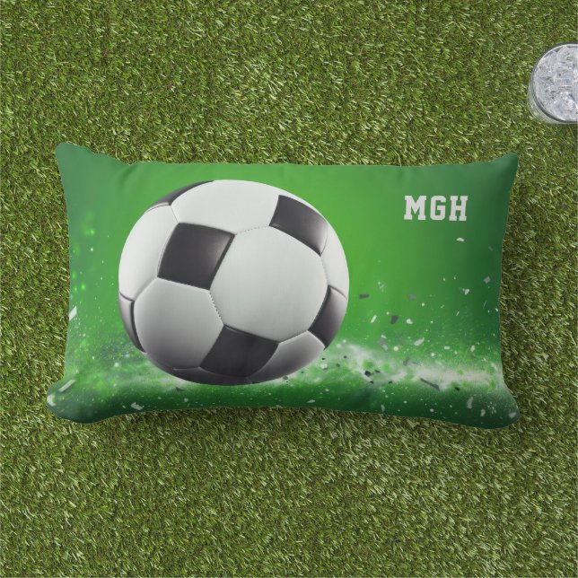 Coussin D'extérieur Balle de soccer monogramme personnalisée (Herbe)