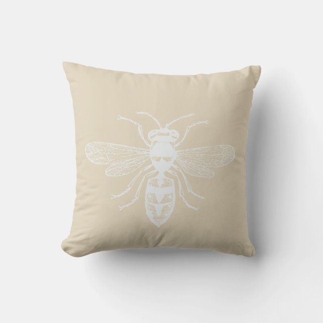 Coussin D'extérieur Bee personnalisée blanche crème heureux (Recto)