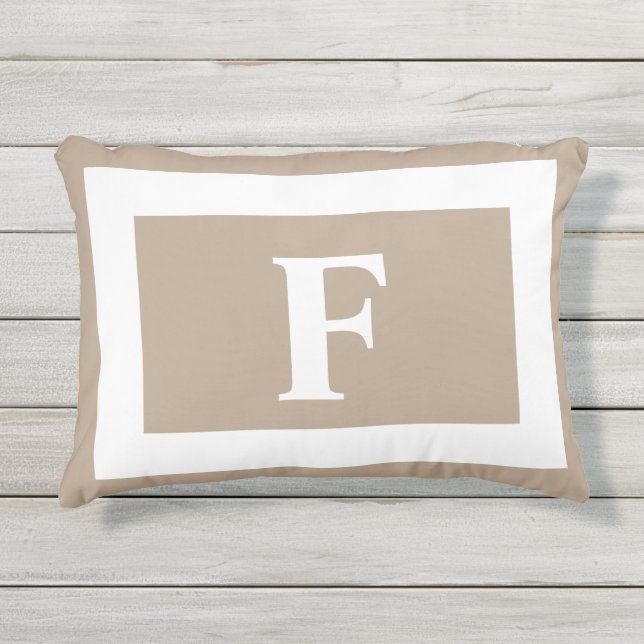 Coussin D'extérieur Beige Brown Monogramme initial  (Devant)