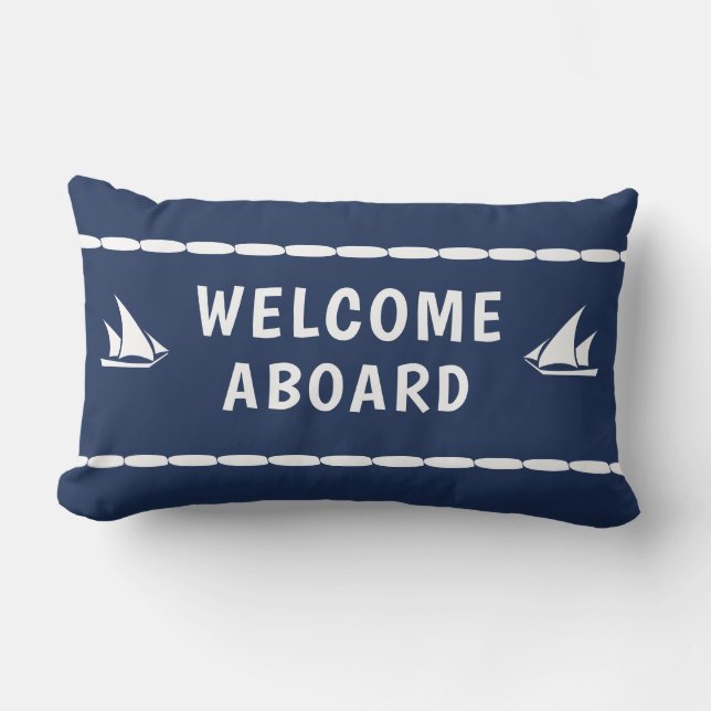 Coussin D'extérieur Bienvenue à bord du voilier blanc sur Blue (Recto)