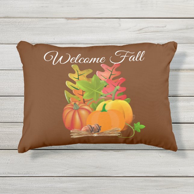 Coussin D'extérieur Bienvenue automne saison Orange Citrouille sur Bro (Devant)