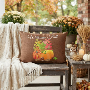 Coussin D'extérieur Bienvenue automne saison orange citrouille sur mar