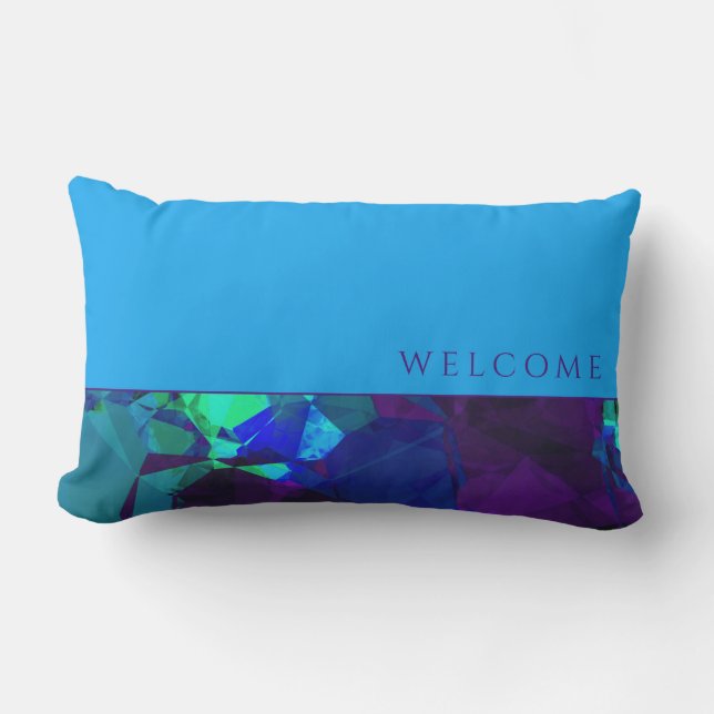 Coussin D'extérieur Bienvenue  | Couleur bleu turquoise et violette (Recto)