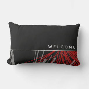 Coussin D'extérieur Bienvenue  Ruban Abstrait noir rouge et blanc