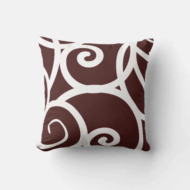 Coussin D'extérieur blanc + brun extérieur ou intérieur motif abstrait (Recto)