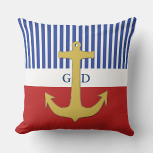 Coussin D'extérieur Blancs étroits & or Ancre + votre backgr.
