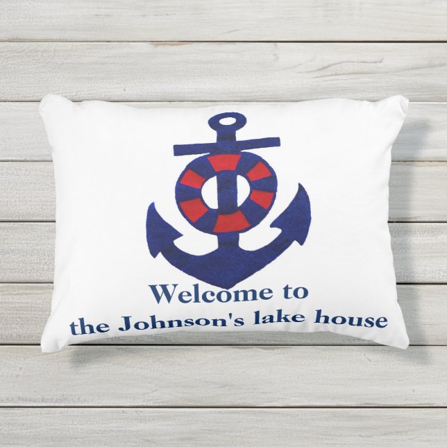 Coussin D'extérieur Bleu blanc rouge personnalisé d'Ancre de Chambre (Devant)