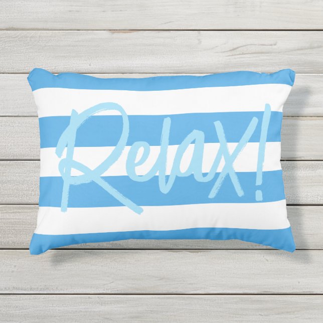 Coussin D'extérieur Bleu populaire et Blancs large bande (Devant)