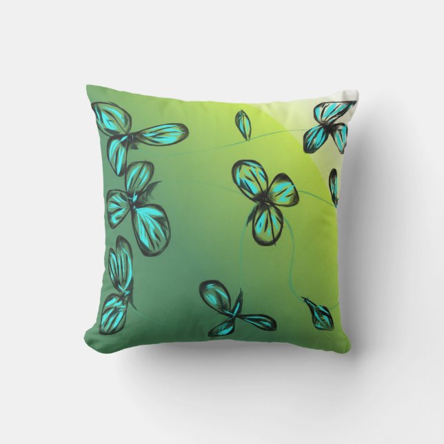 Coussin D'extérieur Blue Green Floral Extérieur Jeu d'oreillers (Recto)