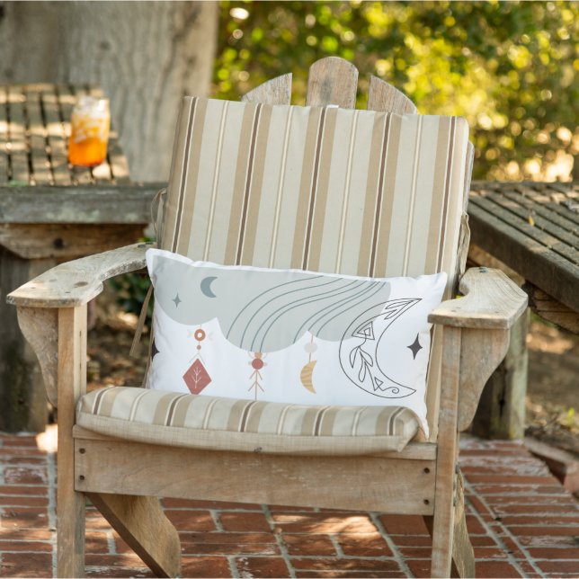 Coussin D'extérieur Boho chic lune étoiles nuage ligne art (Chaise)