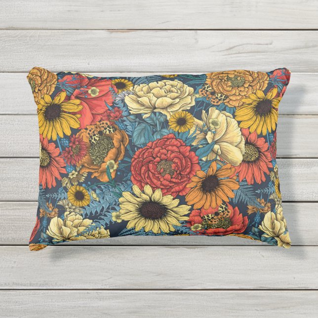 Coussin D'extérieur Bouquet de fleurs - roses, pivoines, marguerites e (Devant)