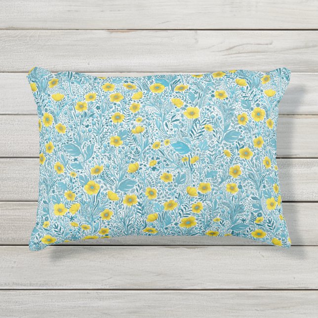 Coussin D'extérieur Boutons jaunes, bleus et blancs (Devant)
