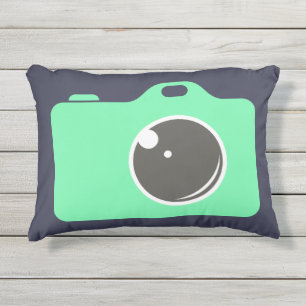 Coussin D'extérieur Caméra d'art pop vert bleu