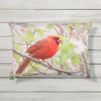 Coussin D'extérieur Cardinal rouge peint dans l'arbre avec des fleurs