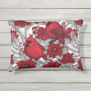 Coussin D'extérieur Cardinals and poinsettia in red and white