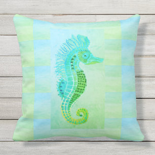 Coussin D'extérieur Carreau de marine de motif de vert bleu