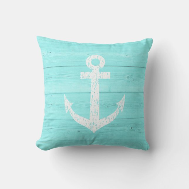 Coussin D'extérieur Carreau extérieur d'ancre nautique de turquoise (Recto)