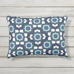 Coussin D'extérieur Carrelage Méditerranéen Rétro Bleu Nuit Blanc