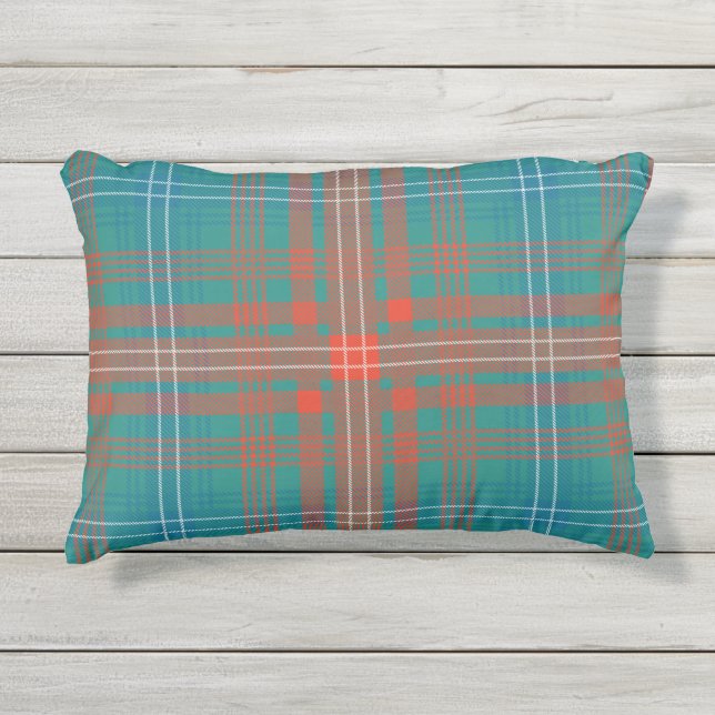 Coussin D'extérieur Clan Plaid Wilson Orange Turquoise Check Tartan (Devant)