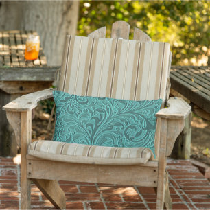 Coussin D'extérieur Classy Teal Turquoise Faux Leather Floral Pattern