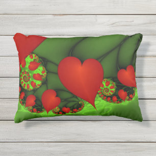 Coussin D'extérieur Coeurs rouges Lime vert Moderne Art Abstrait fract