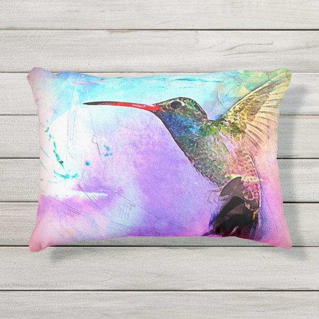 Coussin D'extérieur Colibris et aquarelle (Devant)