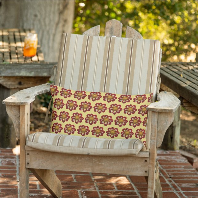 Coussin D'extérieur Collarette rouge Dahlia motifs floraux sur jaune (Chaise)