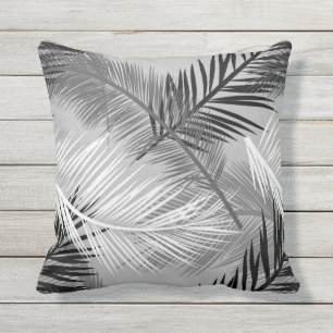 Coussin D'extérieur Copie en feuille de palmier, gris/gris, noir et