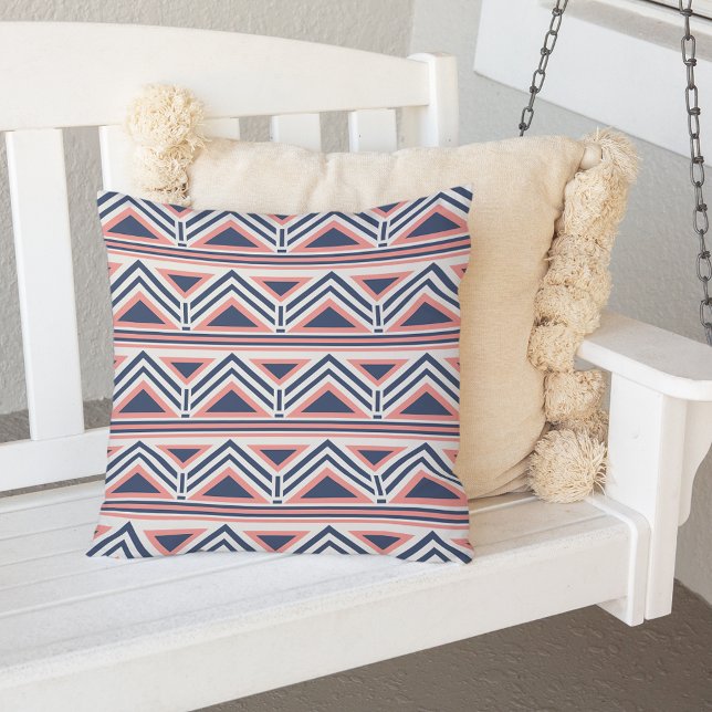 Coussin D'extérieur Corail et marine moderne Aztec Motif extérieur (Créateur téléchargé)