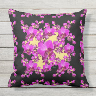 Coussin D'extérieur Crème rose fuchsia d'orchidées et motif noir