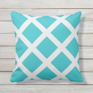 Coussin D'extérieur Crochets de croix Turquoise et blanche modernes
