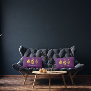 Coussin D'extérieur Écriture monogramme d'ananas en or violet