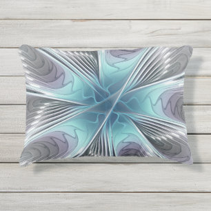 Coussin D'extérieur Elégance Moderne Bleu Gris Blanc Fractage Art Flow