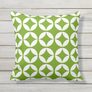 Coussin D'extérieur Élégant chaux vert, blanc motif géométrique