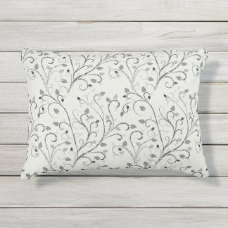 Coussin D'extérieur Élégant motif de feuille de contraste gris